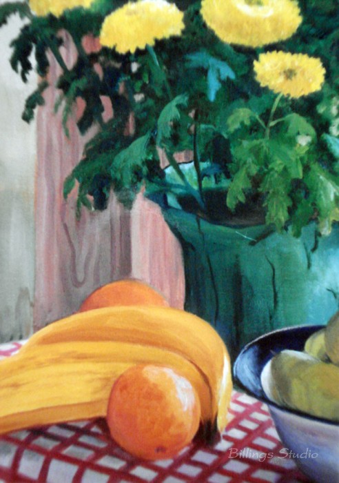 Detail from Chrysanthemums and Fruit, 1990